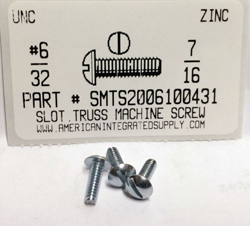#6-32x7/16 Truss Head Slotted Machine Screws Steel Zinc Plated (100)