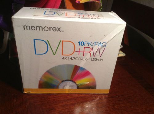 Memorex DVD +RW 10 Pack 4X 4.7GB 120 Min New Sealed Disc CD ROM NR Free Ship