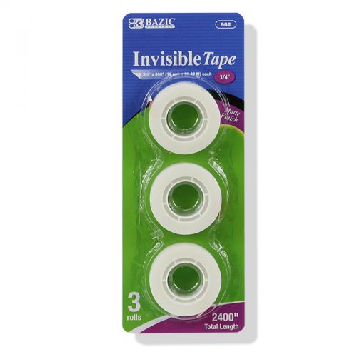 3 Rolls of Bazic Invisible Adhesive Tape - Matte Finish - 3/4&#034; x 800&#034; Refill