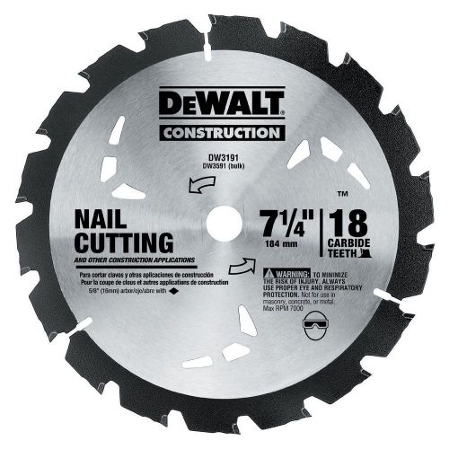 DEWALT DW3191 Series 20 7-1/4-Inch 18 Tooth Nail Cutting Saw Blade with 5/8-Inch