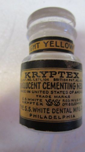 Vintage Bottle Kryptex Translucent Dental Cement. White Dental Mgf. Co.1/2 Oz.