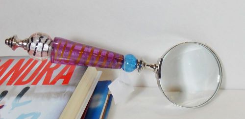 Magnifying Glass-Decorative Glass Handle-Purple-Metal Rim Around Magnifier