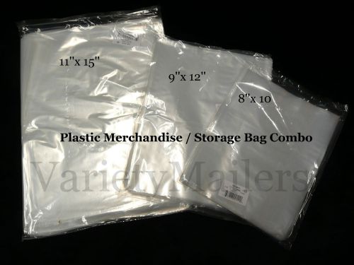 60 CLEAR PLASTIC MERCHANDISE / STORAGE BAG VARIETY PACK  8&#034;x10&#034; 9&#034;x12&#034; 11&#034;x15&#034;
