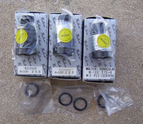 Lot of 3 Walters M-100 Monoculars 2 x 8 &amp; 2.75 x 8 Unused In Box &amp; Case MIB