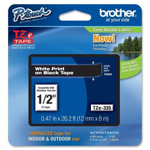 Brother TZ Label Tape Cartridge - 0.5  Width x 26ft Length - 1 Each - White, Bla