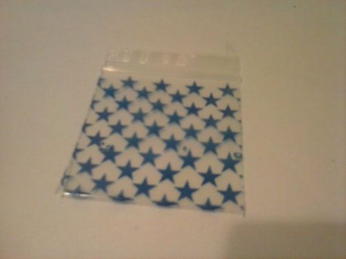 200 Clear with Blue Stars  Mini Bags Ziplock Baggies  2&#034; x2&#034;