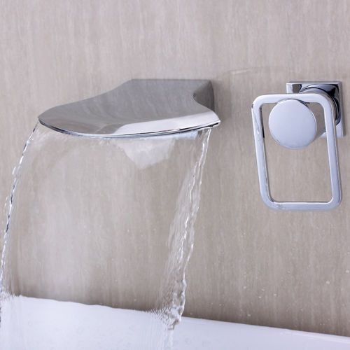 Modern Wall Mounted Waterfall Vessel Sink Faucet Wide Spout in Chrome Finish