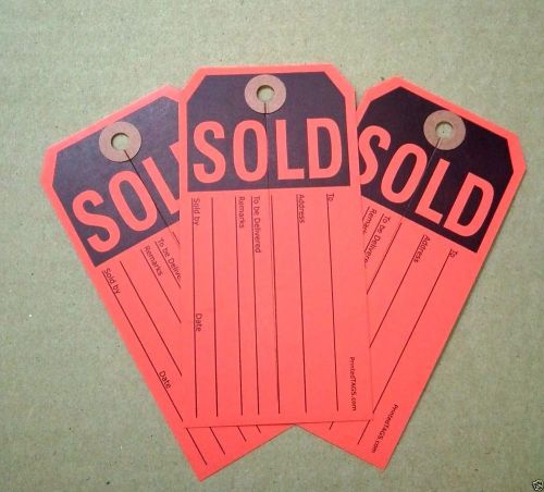 100 Red sold paper tags with slit, merchandise auction sale consignment labels