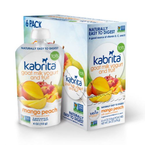 Kabrita Goat Milk Mango Peach Yogurt Toddlers 6 Pouches Lactose Free 4 oz each