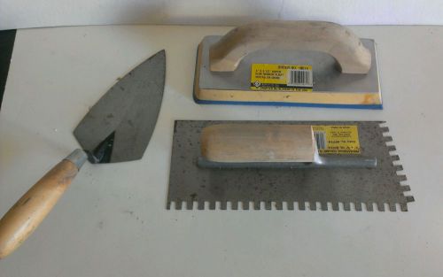 Gum rubber float and notched trowel and other trowel