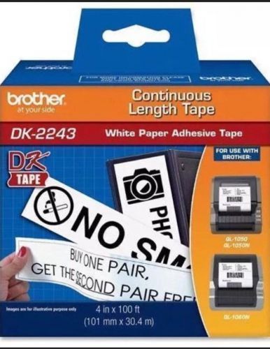BROTHER P-TOUCH DK-2243 WHITE CONTINOUS PAPER ROLL QL-1050/1050N/1060N 4&#034;X100&#039;
