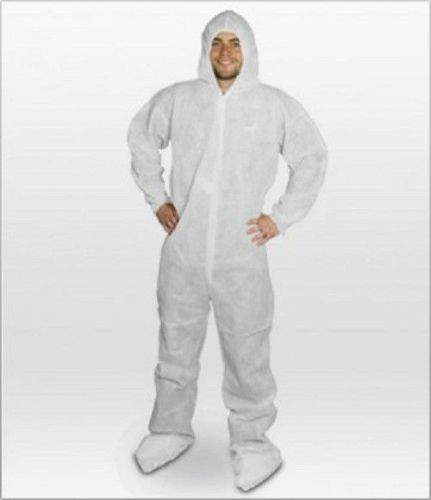 Hooded disposable coveralls,polypropylene,white,attached booties,case/25 for sale