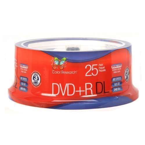 COLOR RESEARCH 25 Pack DVD+R Dual Layer Blank Media - 8X Speed, 8.5 GB  - C18-42