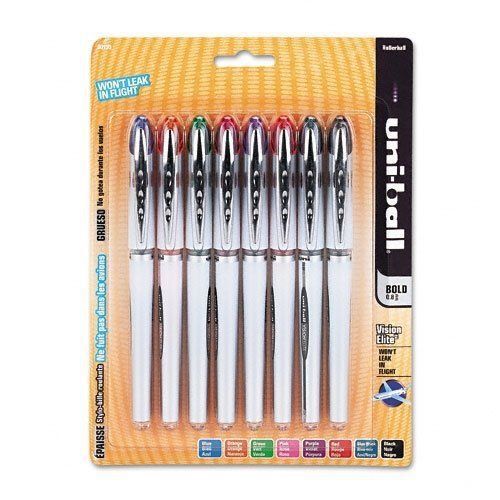 8 UNIBALL VISION ELITE .8mm ROLLERBALL PENS Assorted Colors  8/Pack, SAN90199PP