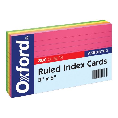 Oxford Ruled Index Cards 3&#034; x 5&#034; Assorted Glow Colors 300/Pack (81300EE) 3 x 5
