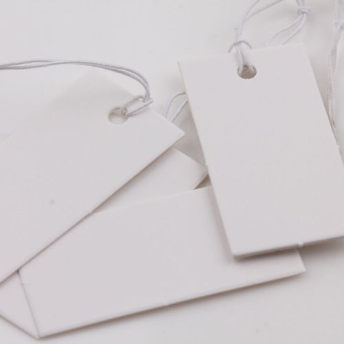100x White Paper Label Price Tag Jewelry Display Tag With Elastic String 40x20mm