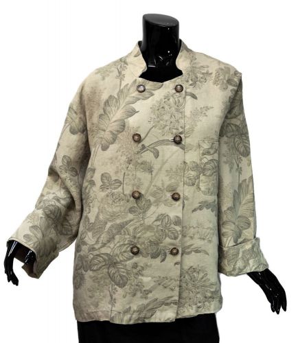 Domestique Linen Jacket Sz M-L Floral Smock Chef Garden Slub Weave