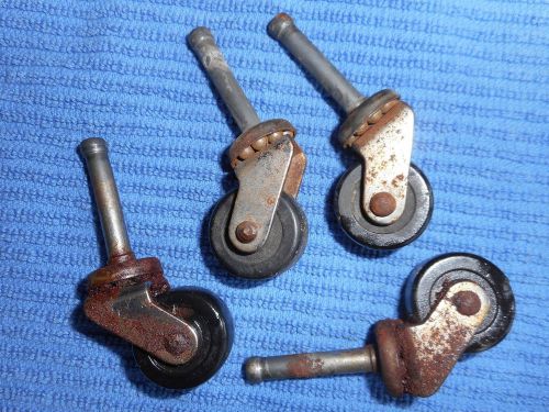 Set 4 vintage casters, wheels 1&#034; diameter, 3&#034; length - black hard rubber &amp; metal for sale