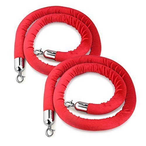 Star Foodservice 54767 Red Velvet Stanchion Rope with Chrome Plated Hooks , Set
