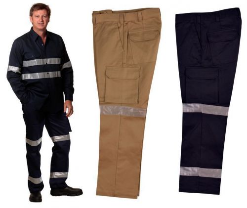 MENS PRE-SHRUNK DRILL PANTS 3M TAPES HEAVY DUTY DURABLE WORK WEAR CARGO UNIFROM