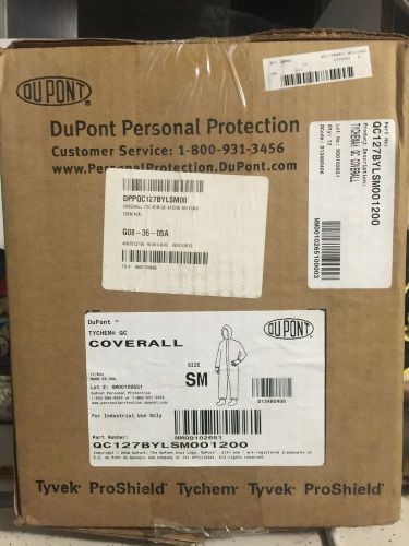 Dupont tychem qc127b small chemical haz mat suit,  hood &amp; storm flap case 12 for sale