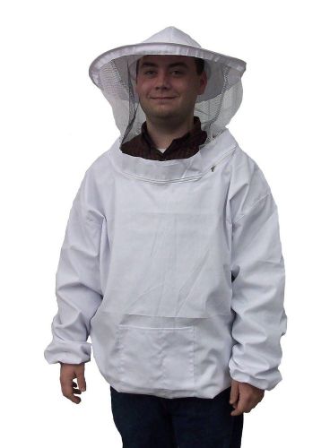 White Large Beekeeping Jacket Pull Over Smock with Fencing Veil Bee Keeping Suit