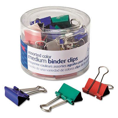 Binder Clips, Metal, Assorted Colors, Medium, 24/Pack, Sold as 1 Package