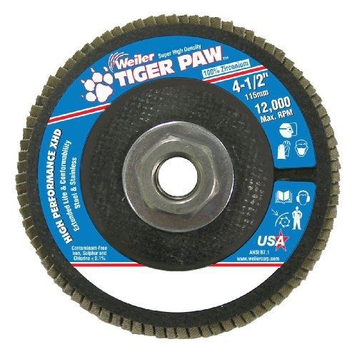 Weiler 51165 Tiger Paw XHD Super High Density Abrasive Flap Disc, Type 27 Flat
