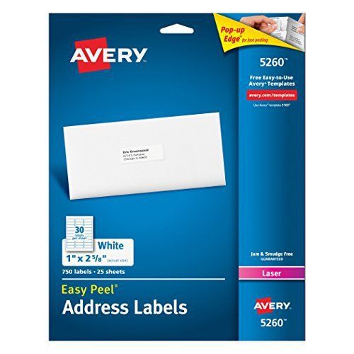Avery easy peel address labels for laser printers, 1 x 2.625 inches, white, pack for sale