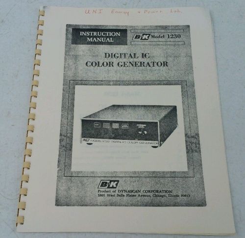 B&amp;K Digital IC Color Generator Owners Instruction Manual Model 1230
