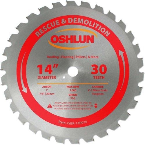 Oshlun SBR-140030 14-Inch 30 Tooth FTG Saw Blade with 1-Inch Arbor (7/8-Inch and