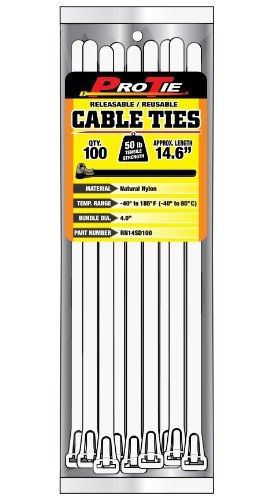Pro Tie RN14SD100 14.6-Inch Releasable Standard Duty Cable Tie, Natural Nylon,