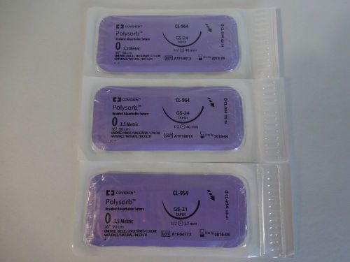 POLYSORB Braided Absorbable Suture 0 36&#034; Undyed GS-21 Taper (Lot of 3)