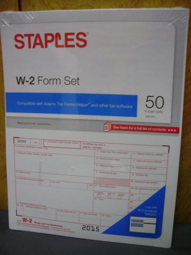 Staples W-2 Form Sets 50 - 6 Part Sets For 2015 Tax Year