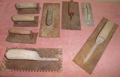 Lot of 8 Hand Concrete Trowels Tools Most Wood Handle