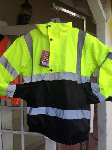 High Visibility Class 3 waterproof Lime/Black Bomber Jacket w/hood