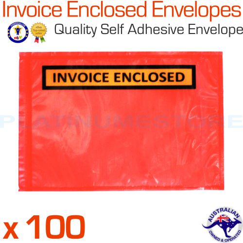 100 Premium Printed Invoice Enclosed Envelopes Adhesive Document Envelope RED