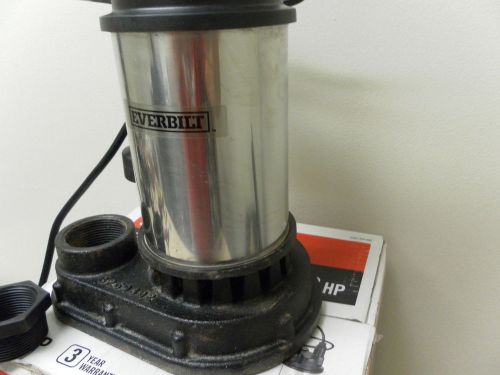 Everbilt 1/2 HP Submersible Sump Pump Stainless Steel SP05002VD Tested &amp; Works