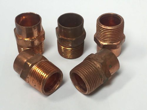 Five 3/4&#034; x 3/4&#034; copper epc male threaded npt mnpt plumbing fittings adapter for sale