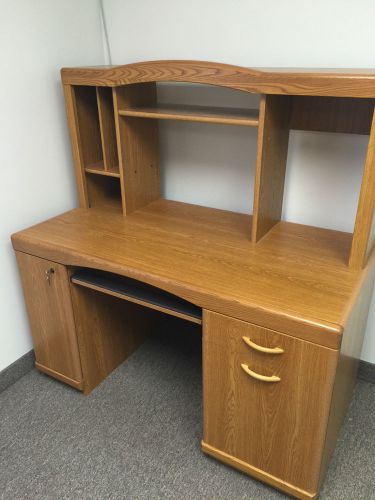 COMPUTER DESK w/ HUTCH &amp; PULL-OUT RETURN and PULL-OUT FILE CABINET