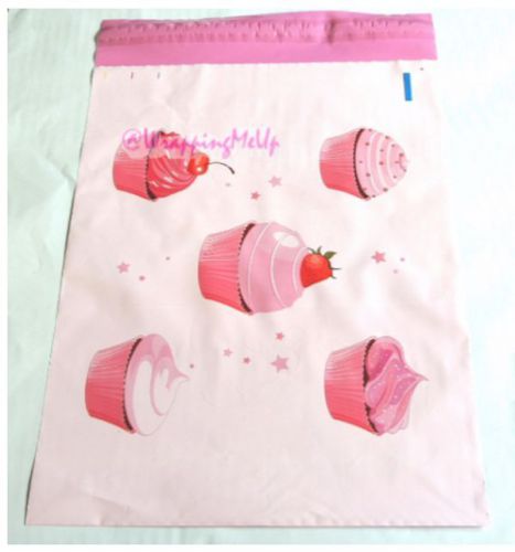 20 -10x13&#034; Designer Series ~Pink Cupcake Flat Poly Mailers, w/Self-seal closure