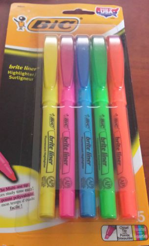 Brand New Bic Brite Liner Highlighter Package of 5 Assorted Colors