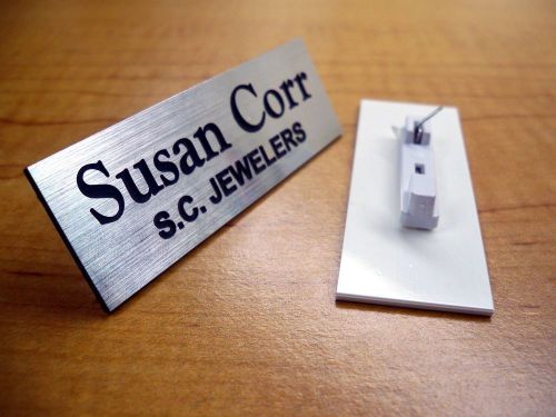 Custom Engraved Silver Name Tag | Badge &amp; Pin | Employee Identification Plate