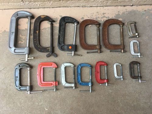 Vintage *** 14 Piece Lot *** Assorted Sized Steel &#034; C &#034; Clamps C-Clamps