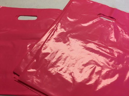100 Lge&#039; Glossy Hot Pink Plastic Merchandise Bags with Handles 15 x 18 x 4&#039;&#039;