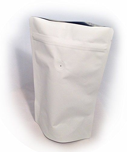 Stockbagdepot high barrier matte white coffee bags pouches w/ valve 8oz (25) for sale
