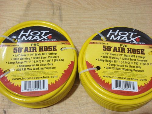 2 - 50&#039; Air Hose 300 PSI PVC 1/4&#034; ID Hose 1/4&#034; Fittings Hot Max NEW NIB 28074 2