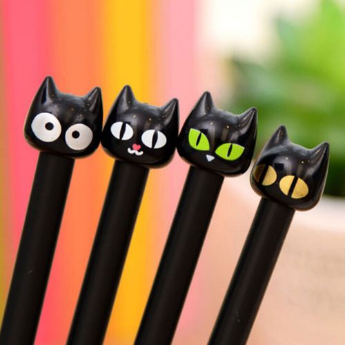 4pcs Black Cat Gel Pen Kawaii Stationery Pretty Gift School Supplies 0.5mm