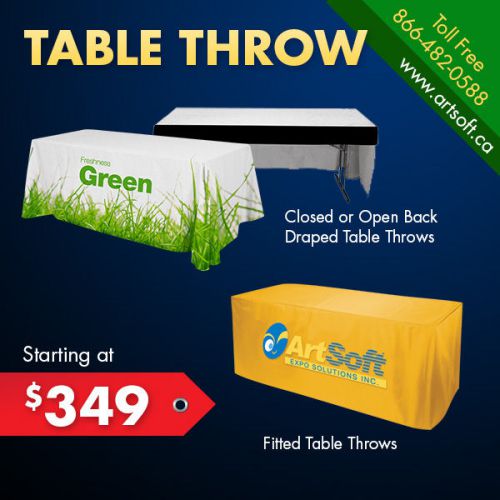 6ft Table Throw FULL COLOR Printed Drape Style for Trade Show Counters Booth