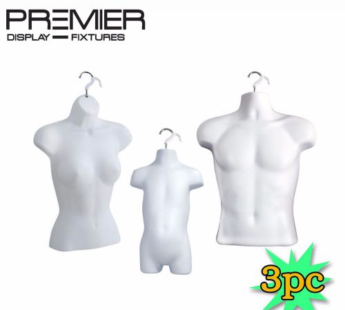 3 PIECE SET FEMALE CHILD AND MALE BODY DRESS FORM PLASTIC HANGING  MANNEQUIN